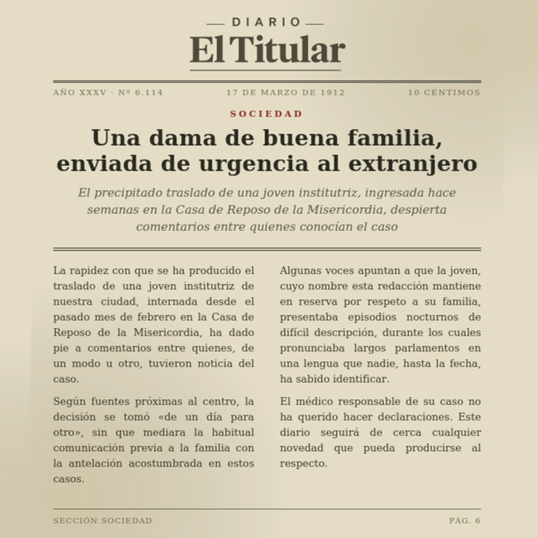 Una dama de buena familia enviada de urgencia al extranjero